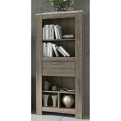 Pegane Armoire vitrine, buffet haut coloris Chêne truffé, blanc vieilli - Longueur 68 x Profondeur 37 x Hauteur 158,6 cm