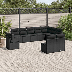 vidaXL Salon de jardin 10 pcs avec coussins noir résine tressée 