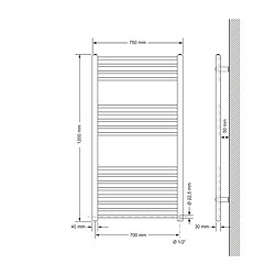 ECD Germany Radiateur Design Sahara - 750 x 1200 mm - Blanc - Connexion Latéral - Forme Droit - avec Kit de Montage Mural - Élément Chauffant Életrique Non Inclus - Sèche Serviette pour Salle de Bain