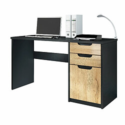 Mpc Bureau Noir Mat Et Aspect Chêne (lxhxp) : (129 X 76 X 60 Cm)