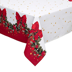 Atmosphera, Createur D'Interieur Nappe de Noël réctangulaire motif guirlande - 140 x 360 cm - Blanc et rouge