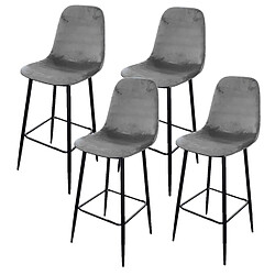 Toilinux Lot de 4 Tabourets de bar en velours vintage Inoui - Gris