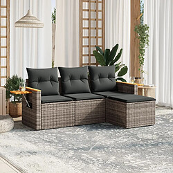 vidaXL Salon de jardin 4 pcs avec coussins gris résine tressée 