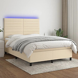 vidaXL Sommier à lattes de lit et matelas et LED Crème 140x200cm Tissu 