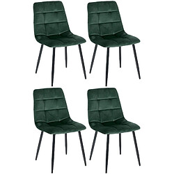 Decoshop26 Lot de 4 chaises de salle à manger coutures forme carrées en tissu velours vert foncé pieds en métal noir 10_0001793