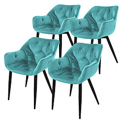 ML-Design Lot de 4 chaises de salle à manger assise pétrole en velours pieds métal noir