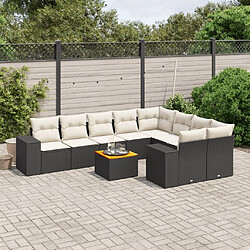 Maison Chic Salon de jardin 10 pcs avec coussins, Ensemble Tables et chaises d'extérieur noir résine tressée -GKD554750