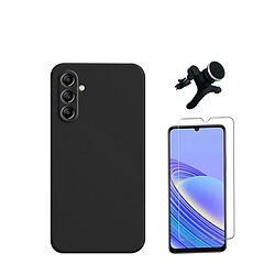 Kit de film en verre trempé de la couverture en 5D + boîtier en silicone liquide + porte-voiture renforcé Phonecare pour Samsung Galaxy A05s - le noir 