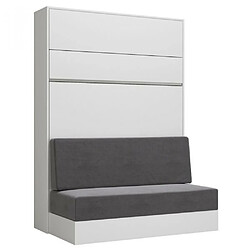 Inside 75 Armoire lit escamotable GENIUS SOFA blanc mat canapé gris couchage 140*200 