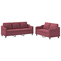 vidaXL Ensemble de canapés 2 pcs avec coussins Rouge bordeaux Tissu