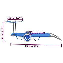 vidaXL Chaise longue pliable avec auvent et roues Acier Bleu pas cher