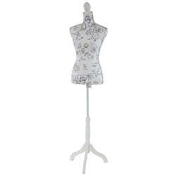 Mendler Mannequin de couture de tailleur buste torse féminin T222 ~ fibre de verre, motif blanc à fleurs 