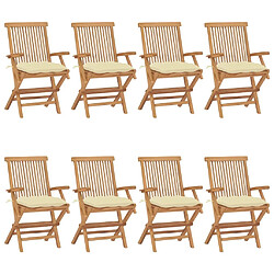 Maison Chic Lot de 8 Chaises de jardin,Fauteuil d'extérieur avec coussins blanc crème Teck massif -MN17296