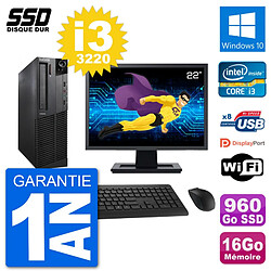 PC Lenovo M92p SFF Ecran 22" Intel i3-3220 RAM 16Go SSD 960Go Windows 10 Wifi · Occasion 