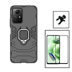 PHONECARE Kit Film Verre Trempé 5D Full Cover + Coque 3X1 Military Defender + Support Renforcé pour Xiaomi Redmi Note 12S - Noir