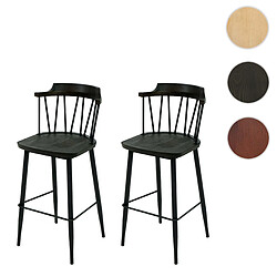 Mendler Lot de 2 tabourets de bar HWC-G69b bois massif rétro design métal repose-pieds gastronomie ~ anthracite 