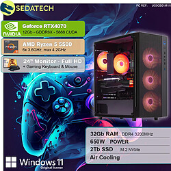 Sedatech Pack PC Gamer • AMD Ryzen 5 5500 • RTX4070 • 32Go RAM • 2To SSD M.2 • Windows 11 • Moniteur 24"