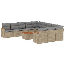 vidaXL Salon de jardin avec coussins 12 pcs beige résine tressée