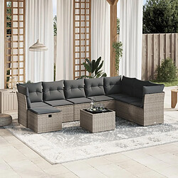 Maison Chic Ensemble Tables et chaises d'extérieur 9 pcs avec coussins,Salon de jardin gris résine tressée -GKD117055