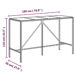 vidaXL Table de bar et dessus en verre noir 180x70x110 cm poly rotin pas cher