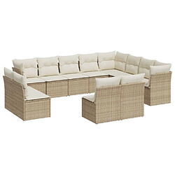 vidaXL Salon de jardin avec coussins 12 pcs beige résine tressée