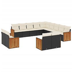 vidaXL Salon de jardin avec coussins 13 pcs noir résine tressée