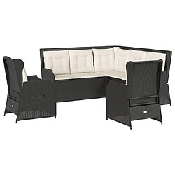 vidaXL Salon de jardin 5 pcs avec coussins Noir Résine tressée