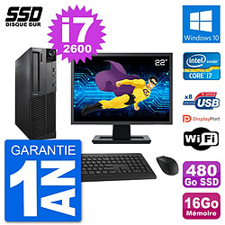 PC Lenovo M92p SFF Ecran 22" Intel i7-2600 RAM 16Go SSD 480Go Windows 10 Wifi - Occasion