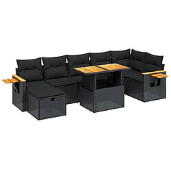 vidaXL Salon de jardin 8 pcs avec coussins noir résine tressée