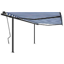 Maison Chic Store banne | Auvent rétractable de porte | Marquise Brise-soleil automatique avec poteaux 4x3 m Bleu et blanc -GKD10748 pas cher