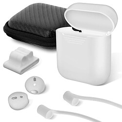 Avizar Kit Accessoires AirPods 5en1 Housse Étui Cordon Embout Support Apple Watch Blanc