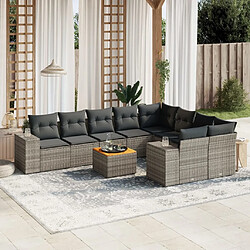 Maison Chic Salon de jardin avec coussins 10 pcs, Ensemble Tables et chaises de jardin, gris résine tressée -GKD611831