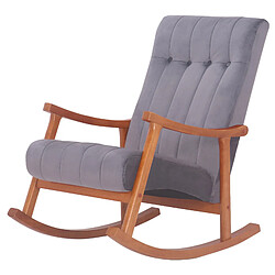 Decoshop26 Fauteuil à bascule en velours gris avec boutons décoratifs piètement en bois couleur noyer FAB10082