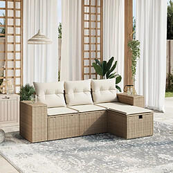 vidaXL Salon de jardin avec coussins 4 pcs beige résine tressée 