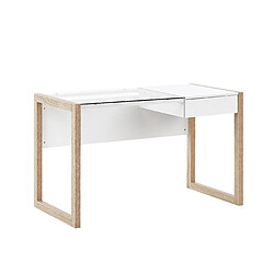 Beliani Bureau blanc / effet bois clair 120 x 60 cm avec tiroir JENKS 