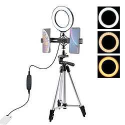 Wewoo Support trépied + de diffusion en direct avec double téléphonique + 6,2 pouces 16cm anneau LED vlogging vidéo kits de lumière 