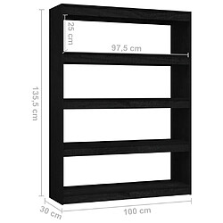 vidaXL Bibliothèque/Séparateur de pièce Noir 100x30x135,5cm Pin massif pas cher