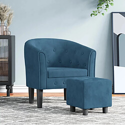 vidaXL Fauteuil avec repose-pied bleu foncé velours