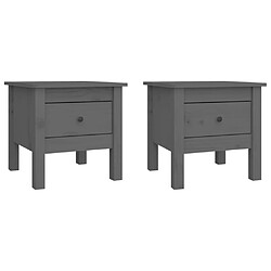 vidaXL Tables d'appoint 2 pcs Gris 40x40x39 cm Bois massif de pin