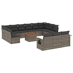 vidaXL Salon de jardin avec coussins 14 pcs gris résine tressée