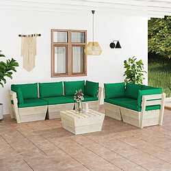 Maison Chic Salon de jardin palette 6 pcs avec coussins - Table et chaises d'extérieur - Mobilier/Meubles de jardin Moderne épicéa imprégné -MN94969