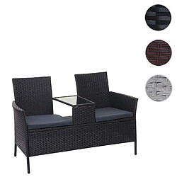 Mendler Banc avec table en polyrotin HWC-E24, banquette de jardin, meuble de jardin 132cm ~ noir, coussin gris foncé