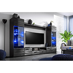 Dusine Meuble salon Queen 260 cm NOIR Laqué TV Effet 3D avec LED