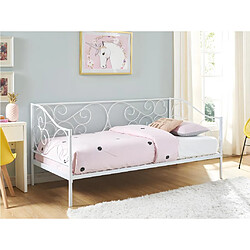 Vente-Unique Lit banquette VIVIAN - 90 x 200 cm - Métal - Blanc + matelas 