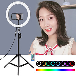 Wewoo Support de trépied + Double de téléphone horizontal + 11,8 pouces 30 cm Surface incurvée RGB Dimmable LED température de couleur Ring Vlogging Video Light Kits de diffusion en direct avec chaussure froide Ball Head & Phone Clamp & Remote Contorl Noir 