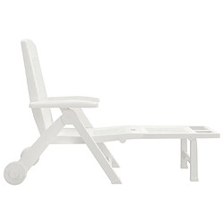 Avis vidaXL Chaise longue pliable avec roues blanc PP