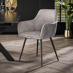 Mes Lot de 2 fauteuils repas 57x59x85 cm en velours côtelé et tissu gris