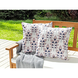 Beliani Lot de 2 coussins d'extérieur à motif de feuilles crème 45 x 45 cm TORRETTA