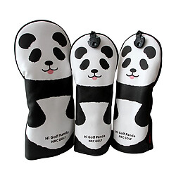 3x Housses de Tête de Club de Golf, en Cuir PU, Couvre-bois, Panda avec Interchangeables Couvre-club de golf Couvre-bois panda