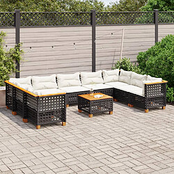 vidaXL Salon de jardin 10 pcs avec coussins noir résine tressée 